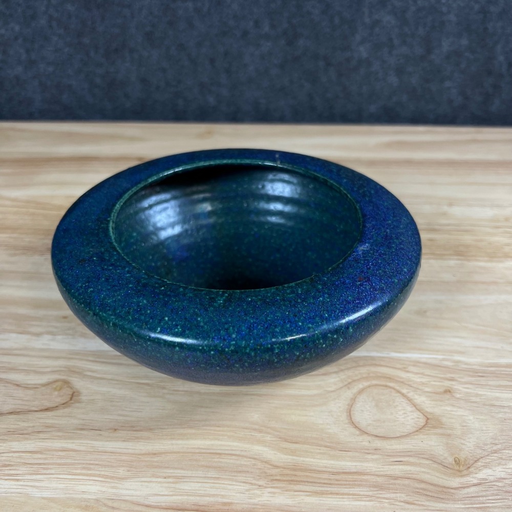 Vintage Studio Pottery Blue Teal Speckled Glaze Hand Thrown Ceramic Bowl 6.5in